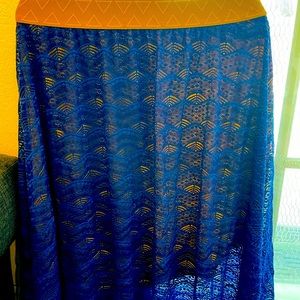 LuLaRoe Lola Large Blue Lace skirt with yellow slip. New with tags. Rich blue